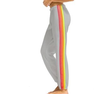AVIATOR NATION Light Gray Neon 4 Stripe Lounge Casual Comfy Sweatpants Size S